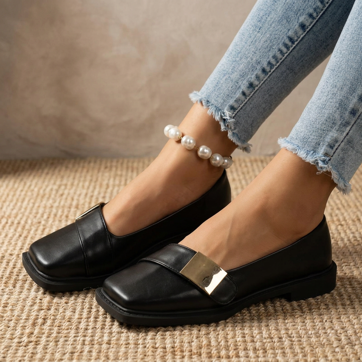 Damen Quadratische Slip-On Loafer Flats – Modische Freizeitschuhe