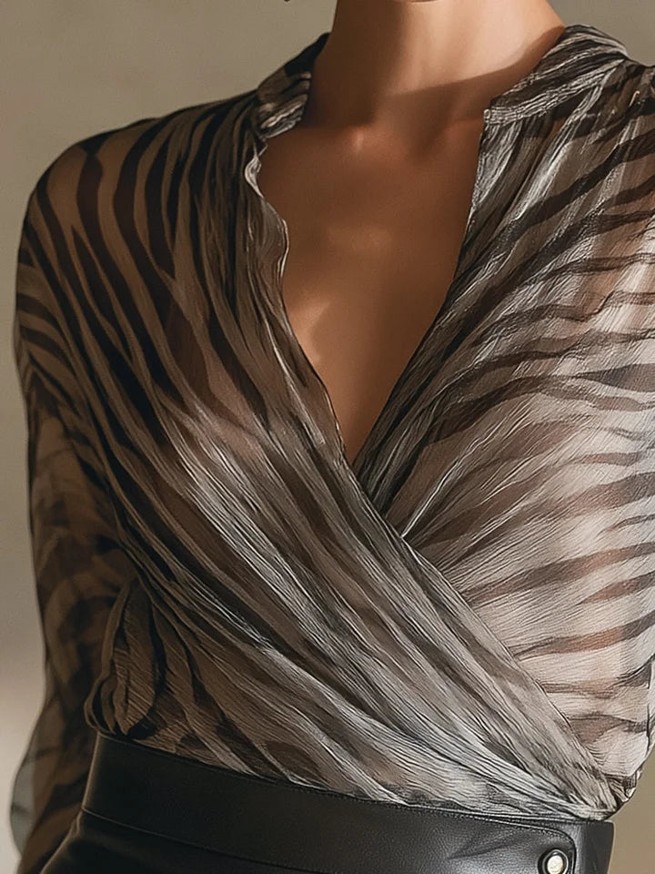 Chiffonbluse mit Zebramuster für Damen – Fließendes, langärmeliges Modehemd