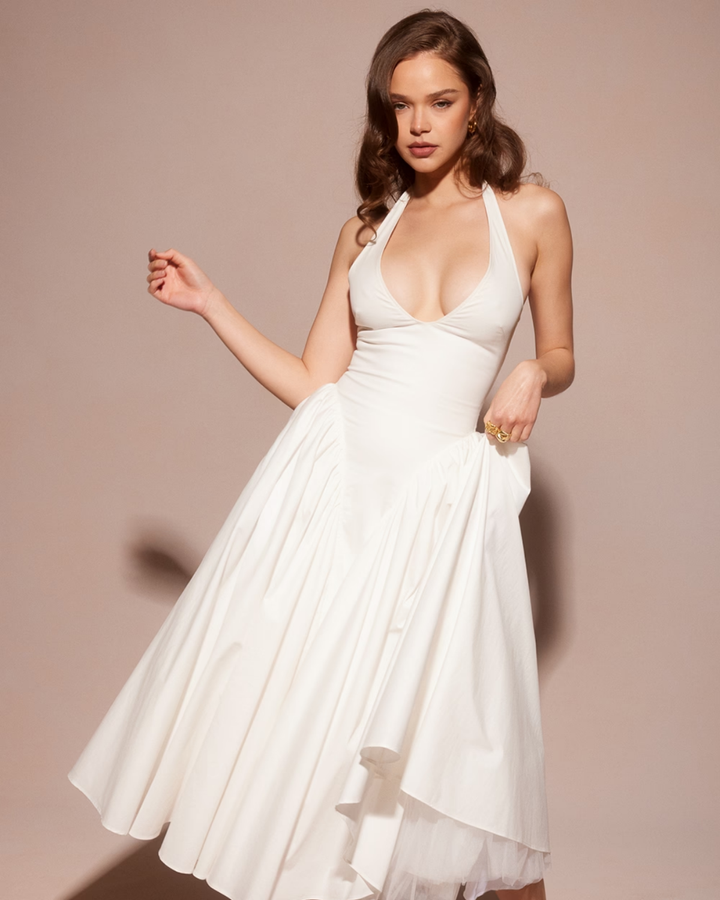 Ärmelloses, elegantes, figurbetontes Tüllkleid im Korsett-Stil mit V-Ausschnitt