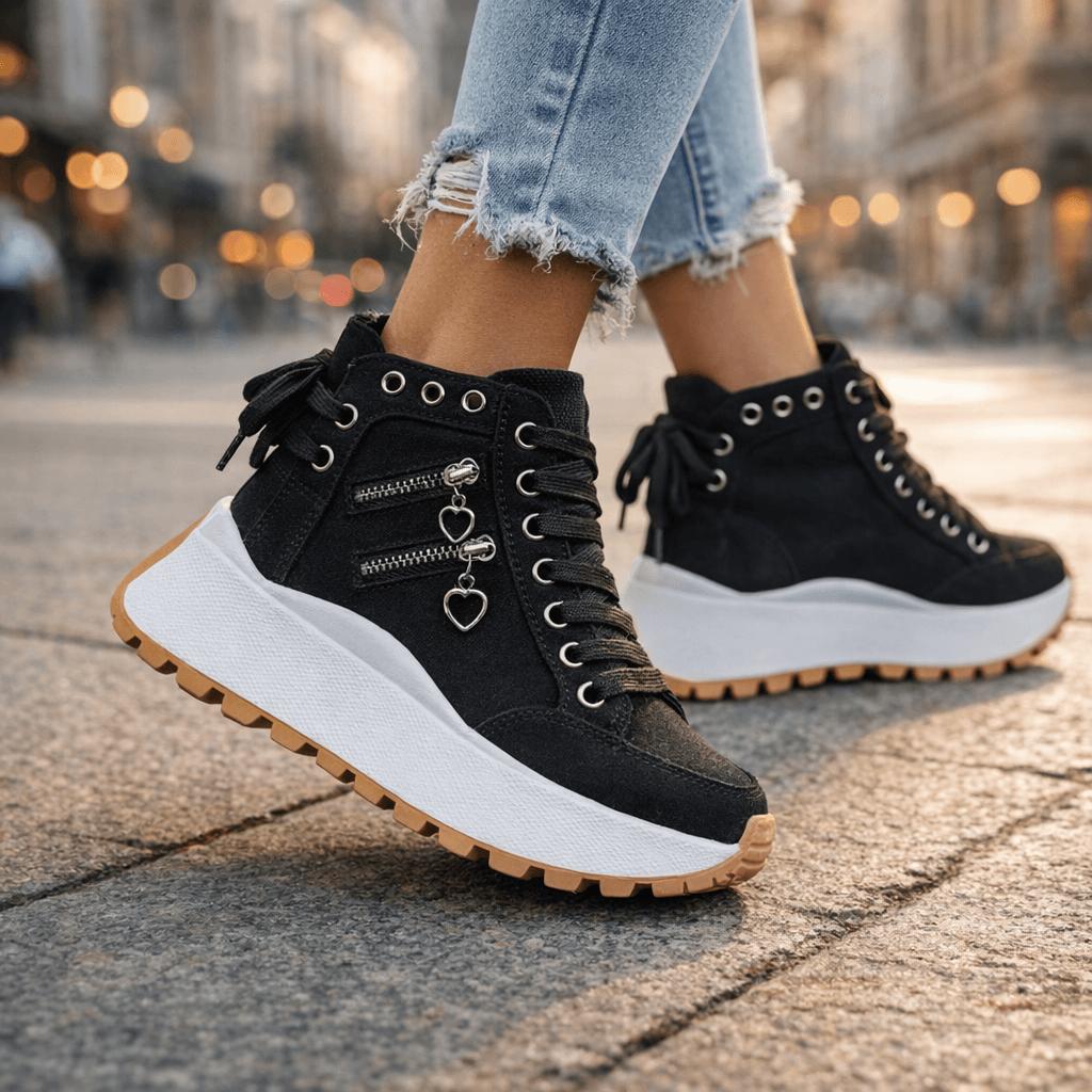 Damen Chunky Denim Sneaker Mit Schnürung Im Street Style