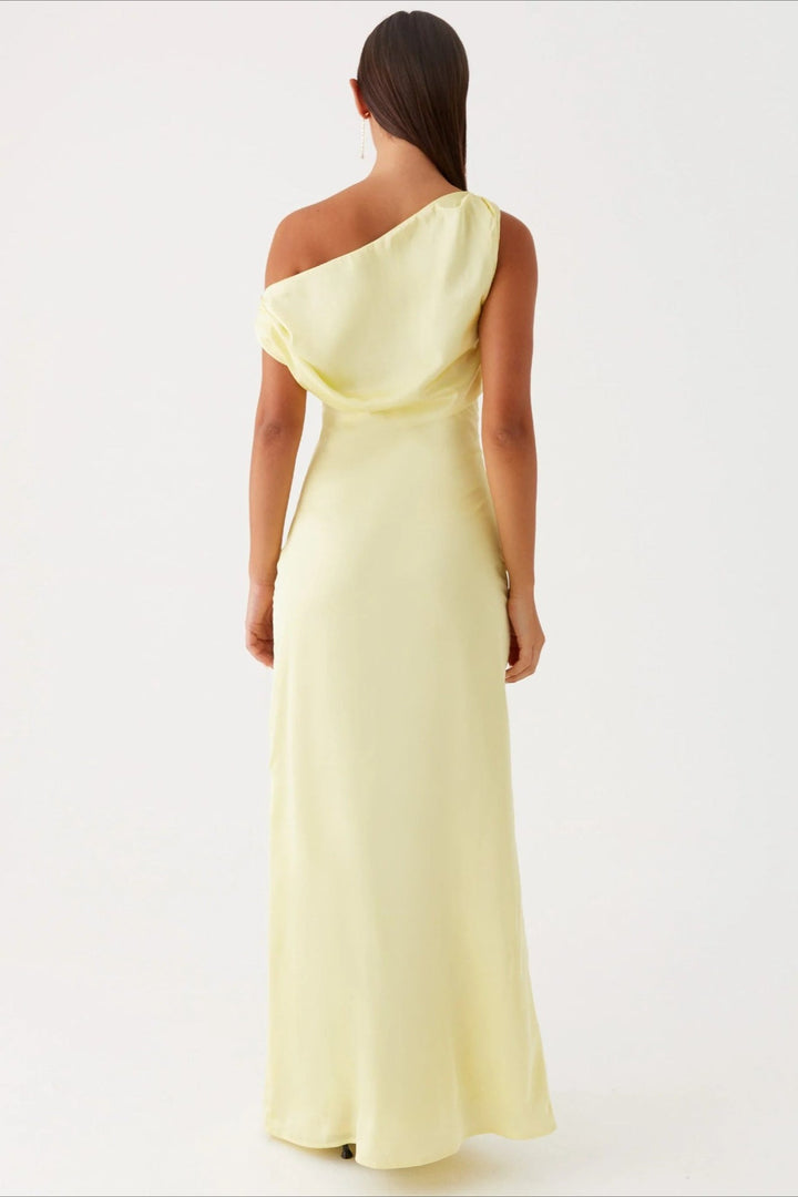 Damen Einfarbiges Maxikleid Mit Asymmetrischem Ausschnitt – Abendkleid