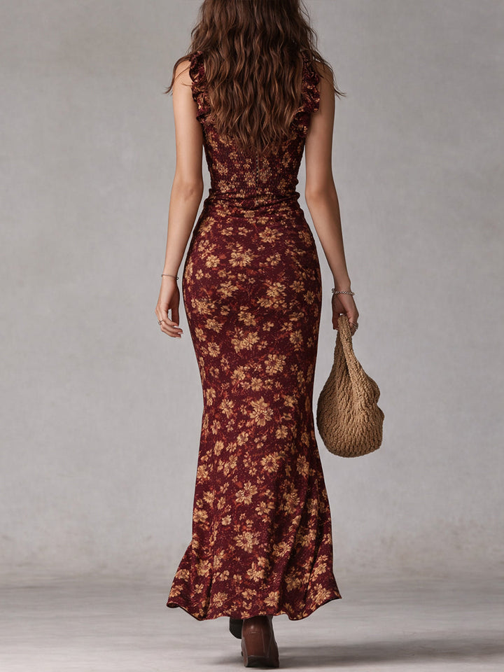 Damen Boho Maxikleid Mit Rüschenärmeln – Sommerkleid Mit Schlitz