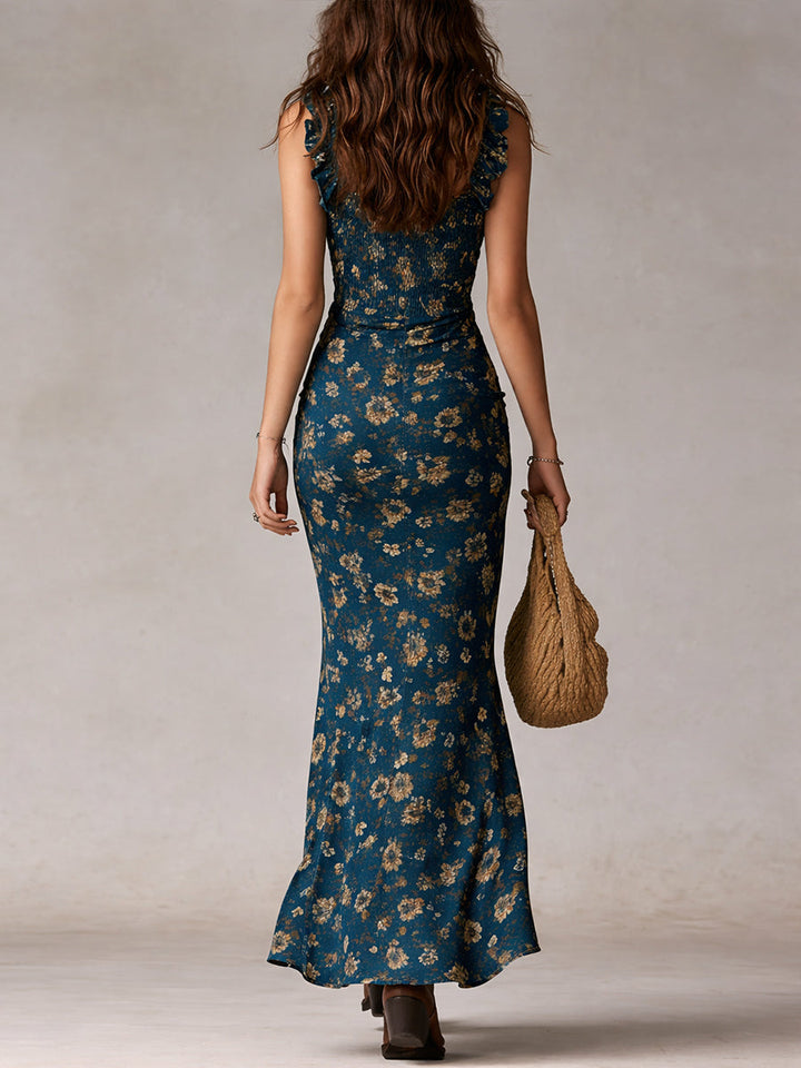 Damen Boho Maxikleid Mit Rüschenärmeln – Sommerkleid Mit Schlitz