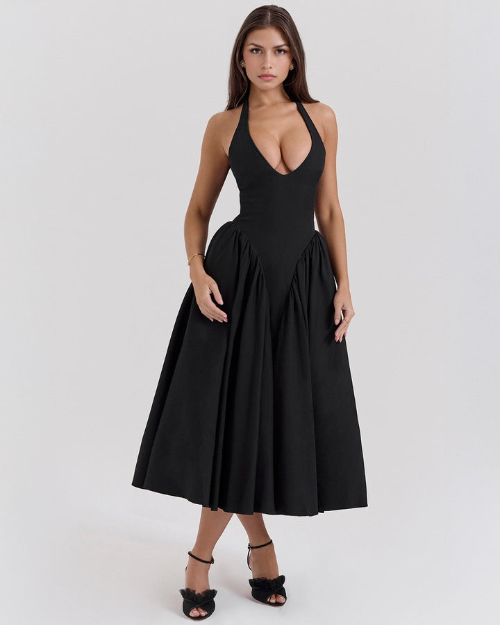 Ärmelloses, elegantes, figurbetontes Tüllkleid im Korsett-Stil mit V-Ausschnitt