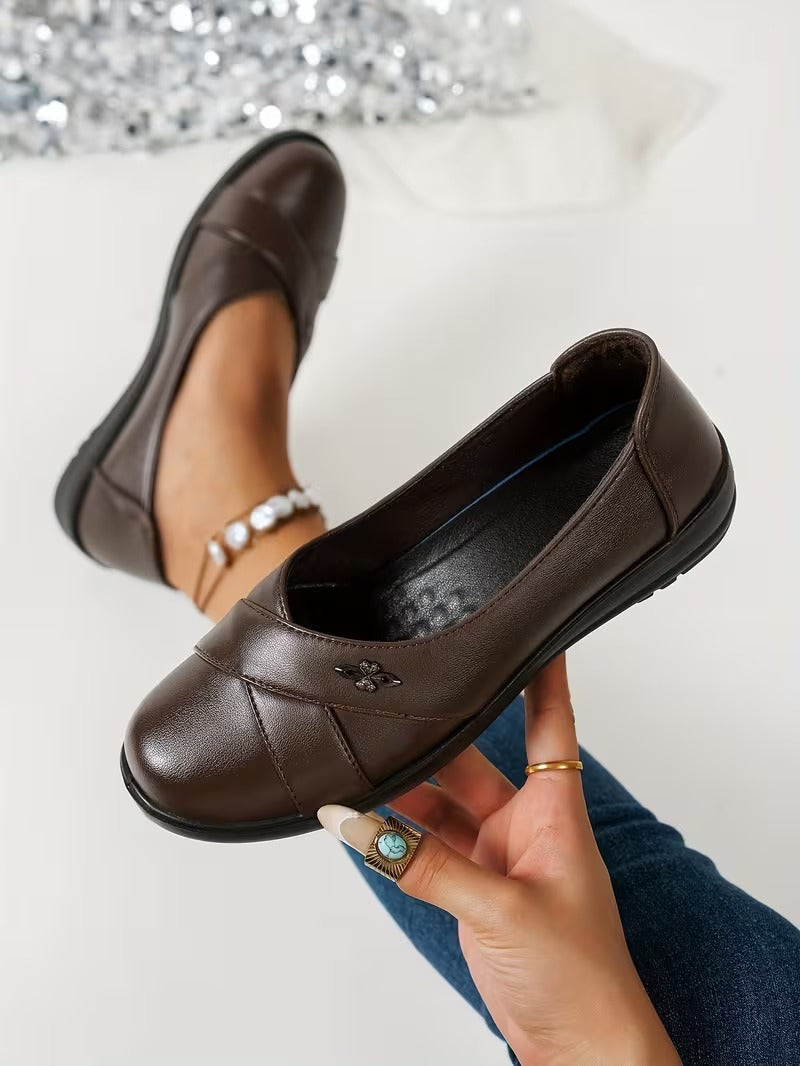 Damen Schwarze Geschlossene Leder Ballerinas – Bequeme Slip-On Schuhe