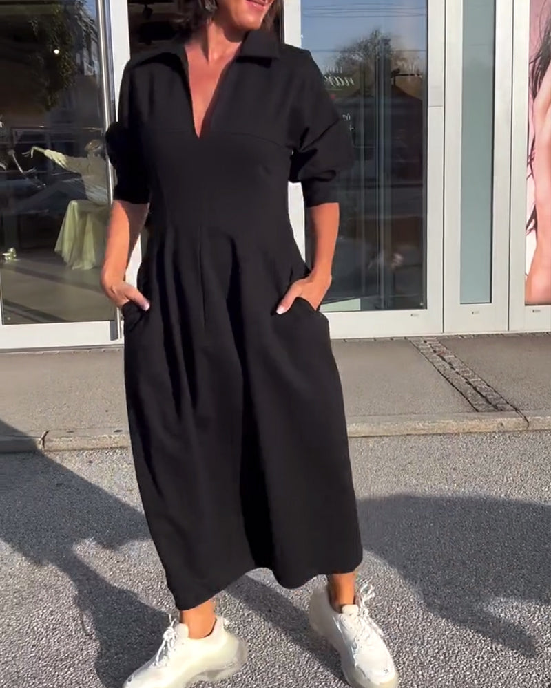 Damen V Ausschnitt Lang Freizeitkleid