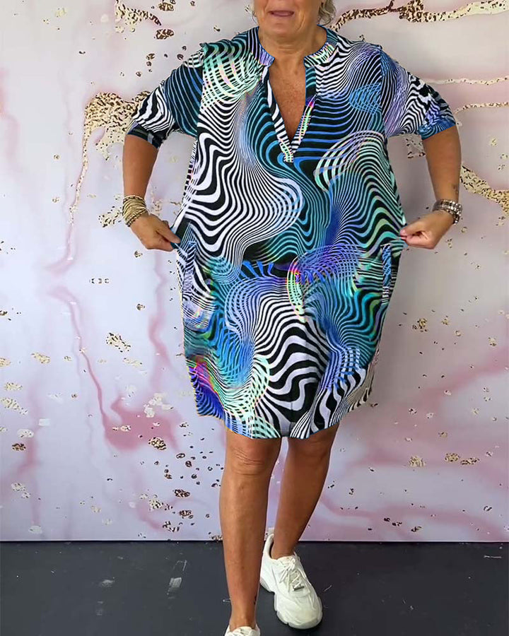 Damen Midikleid Mit V Ausschnitt Mehrfarbig