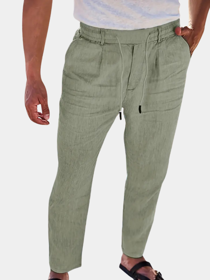 Herren Weit Geschnittene Leinenhose – Freizeit Sommerhose Mit Kordelzug