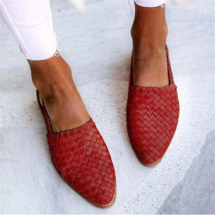 Damen Geflochtene Flache Lederschuhe