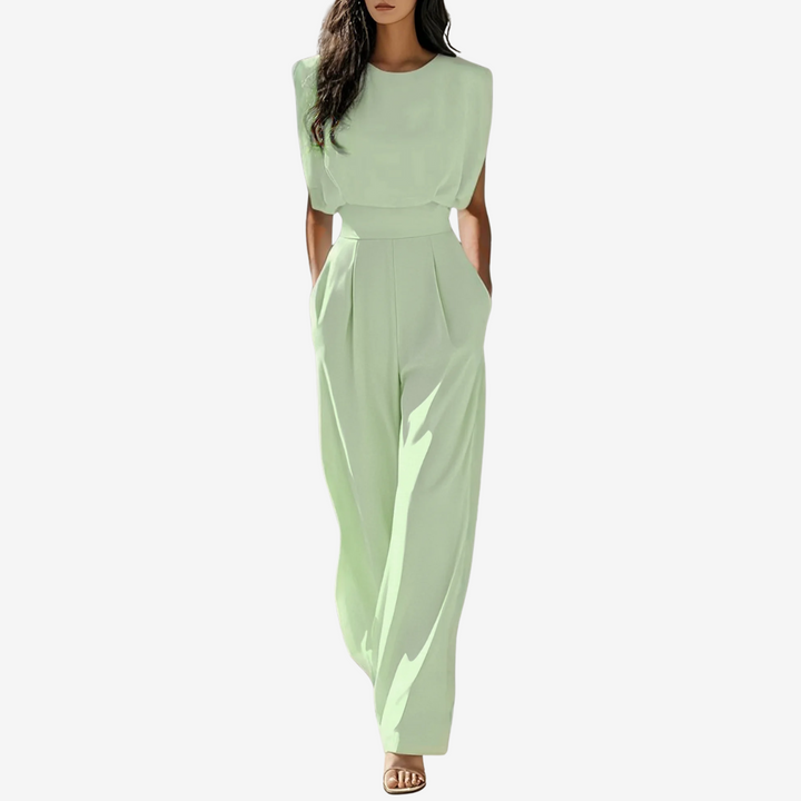 Ärmelloser Damen-Jumpsuit mit hohem Kragen und Gürtel – Elegante Abendgarderobe