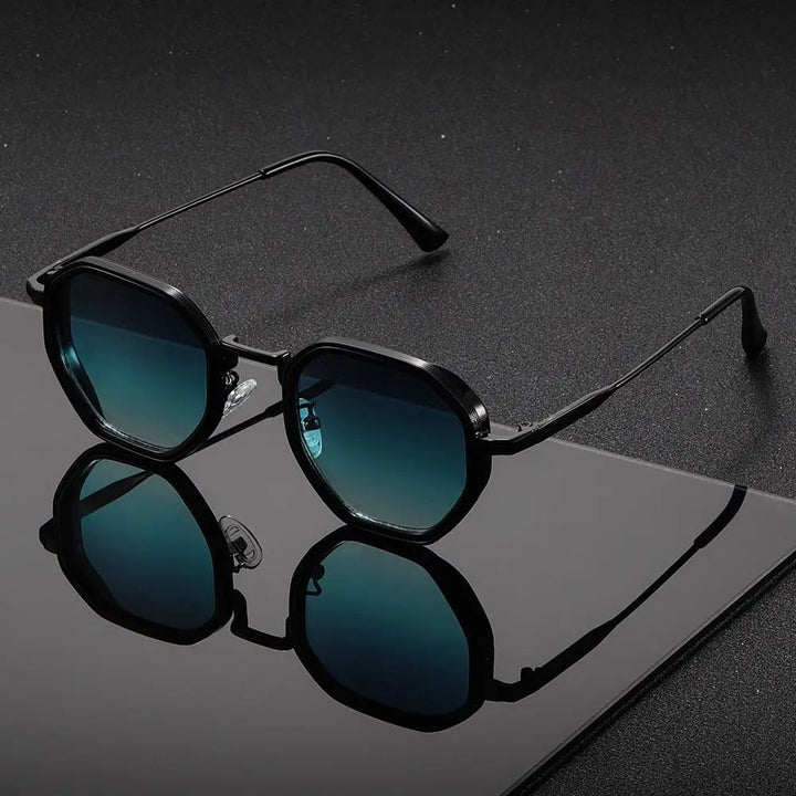 Vintage Stil Polygonale Metall Sonnenbrille Mit Braunen Gläsern – Retro