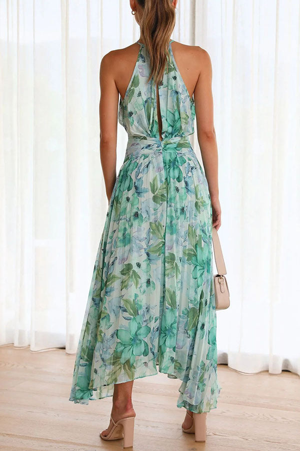 Damen Blumen Chiffon Neckholder Kleid