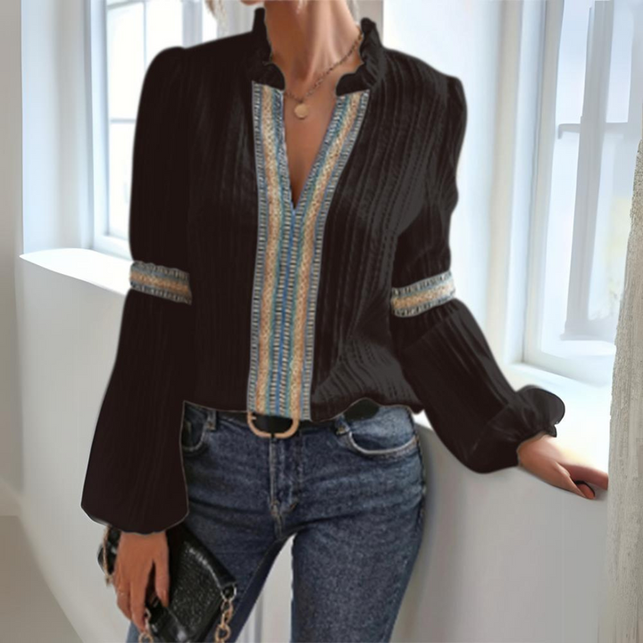 Damen Boho Chiffonbluse – Langarm Leichtes Lässiges Top
