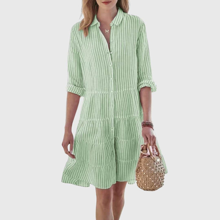 Damen Gestreiftes Langarm Midi Kleid – Luftiges Freizeitkleid