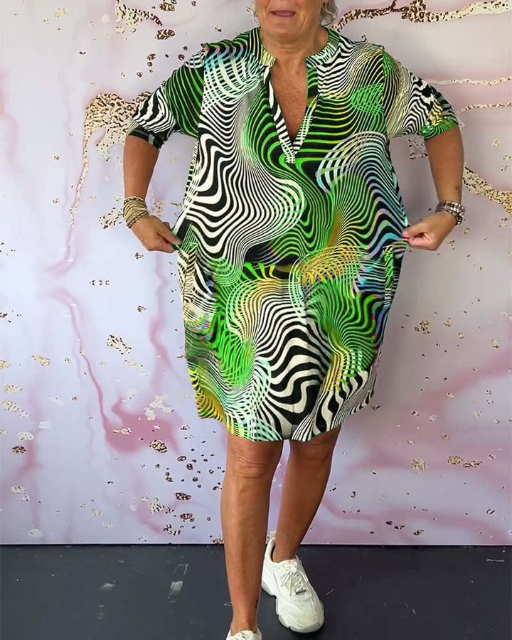 Damen Midikleid Mit V Ausschnitt Mehrfarbig