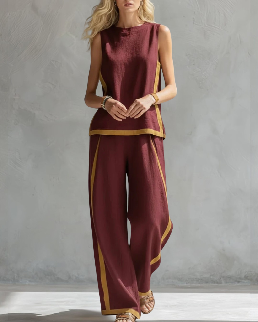 Damen Lockeres Leinen Zweiteiler Set - Ärmelloses Casual Outfit