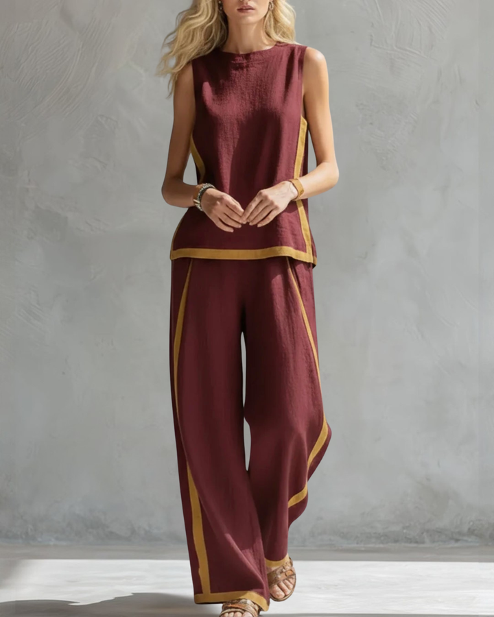 Damen Lockeres Leinen Zweiteiler Set - Ärmelloses Casual Outfit