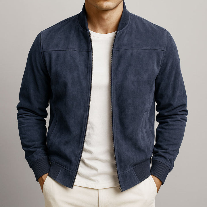 Herren Wildleder Zip-Up Langarmjacke – Casual Slim Fit Jacke