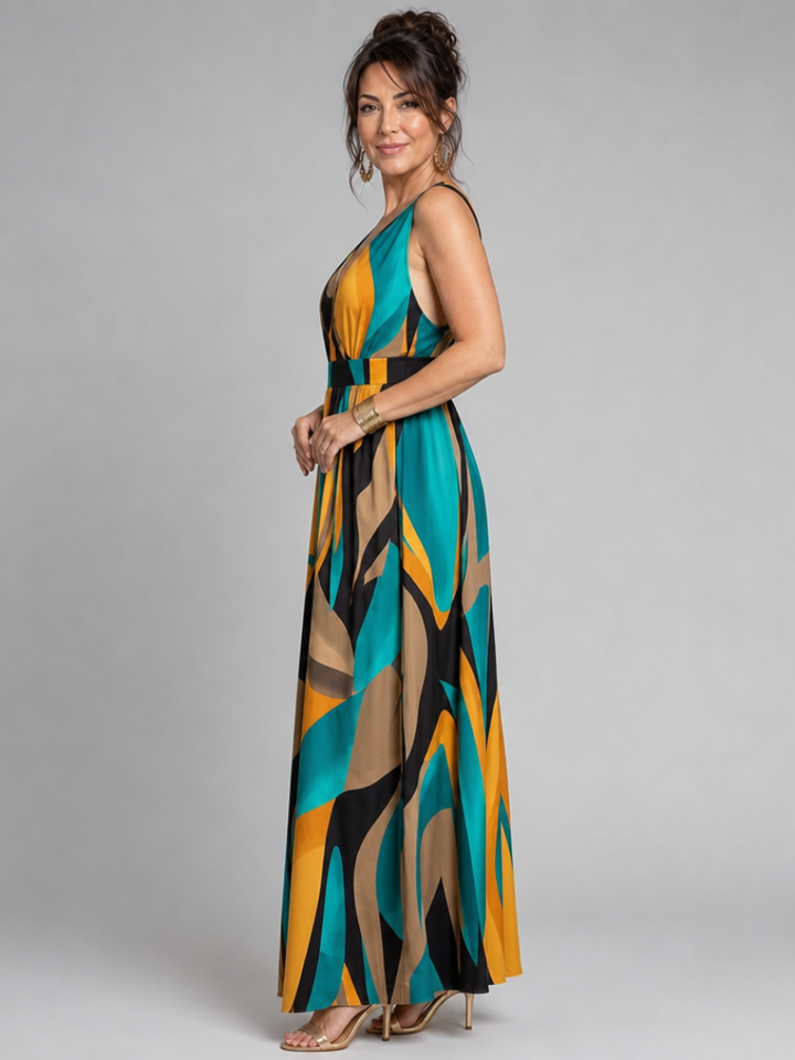 Zarela | Ärmelloses Maxikleid mit abstraktem Print