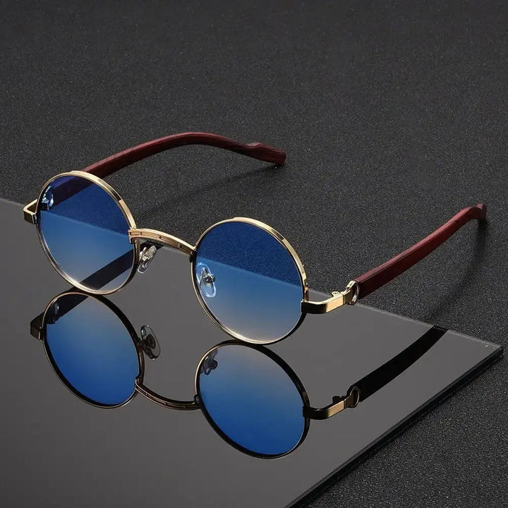 Retro Stil Runde Metallrahmen Sonnenbrille Mit Dunklen Gläsern