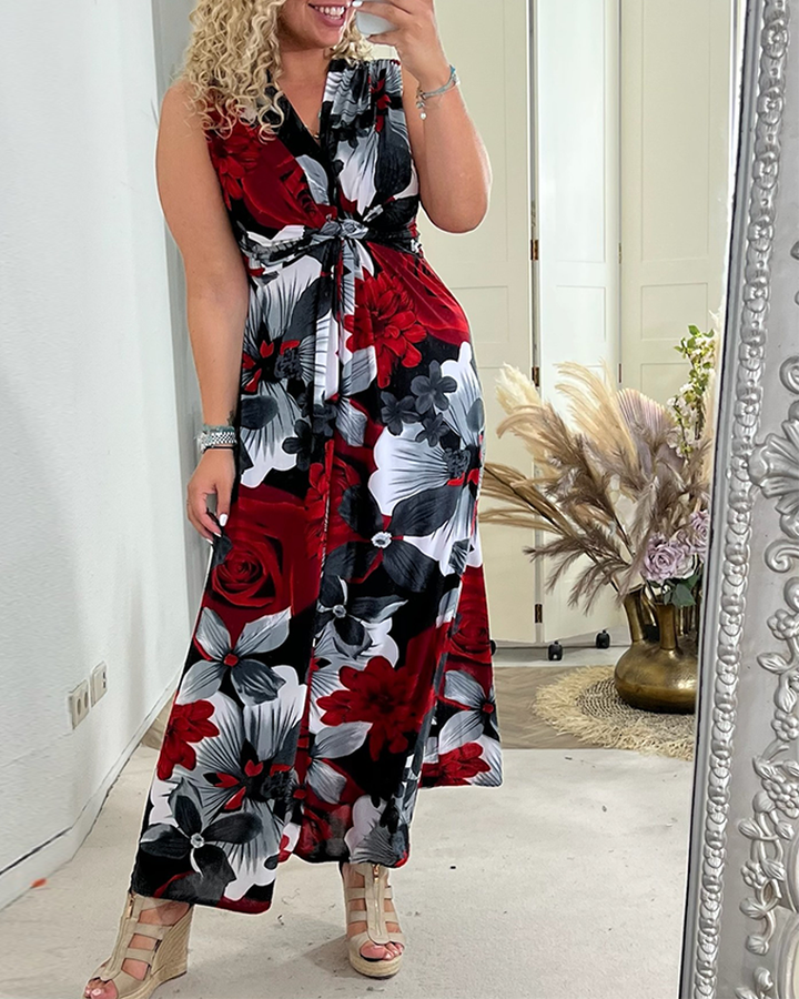 Svea | Ärmelloses Plisseekleid mit Blumenprint