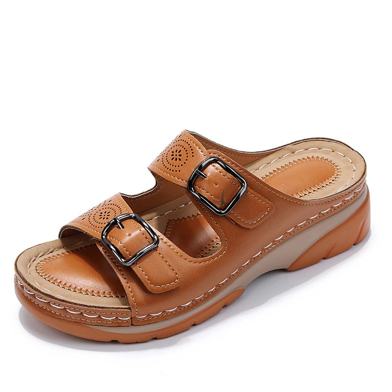 Damen Orthopädische Offene Leder Sandalen – Verstellbare Schnallen Komfort Schuhe