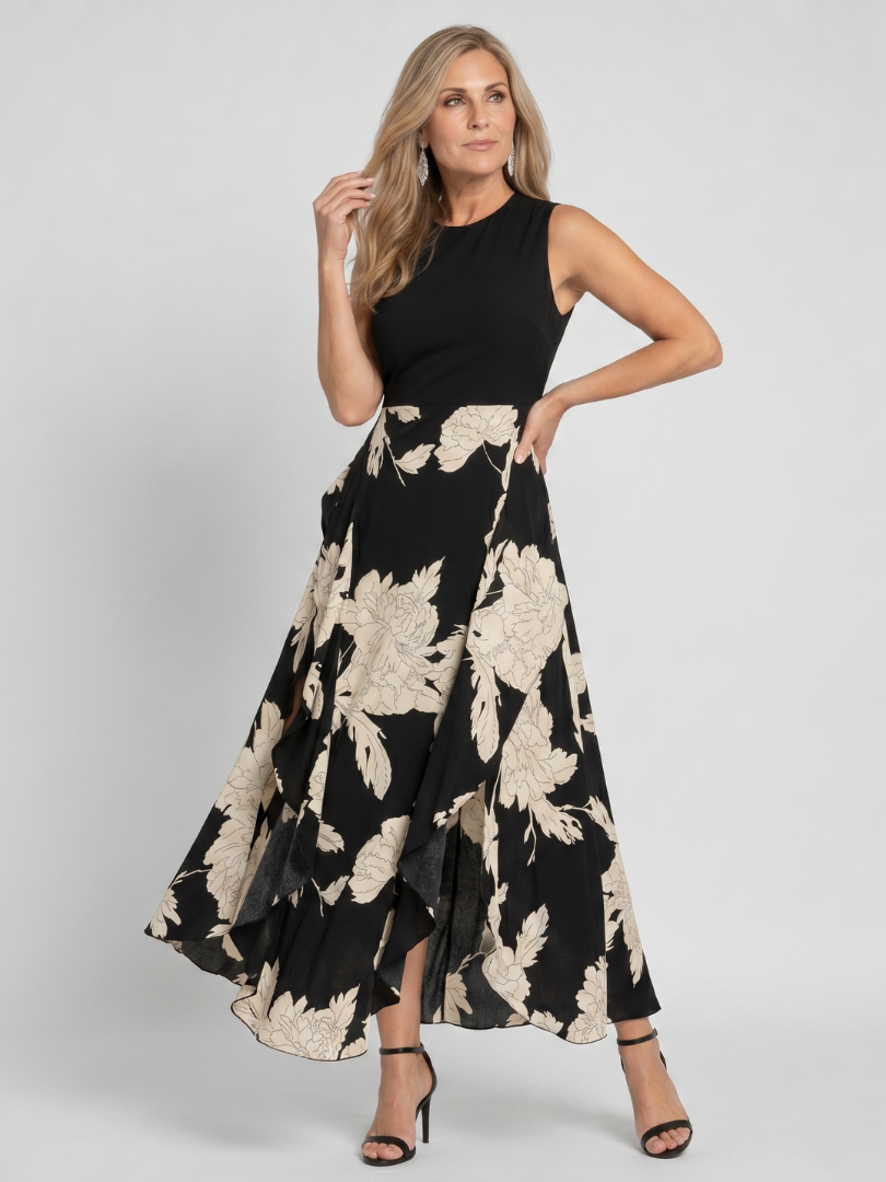 Klasen | Ärmelloses Midikleid mit Blumenprint und Vokuhila-Saum