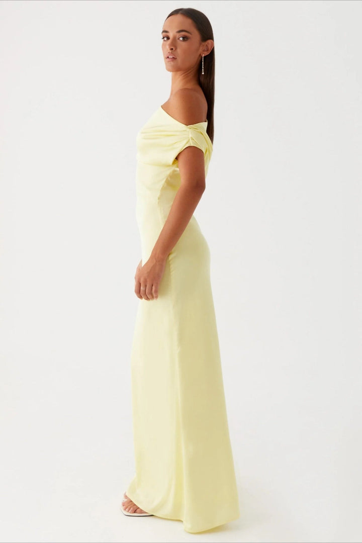 Damen Einfarbiges Maxikleid Mit Asymmetrischem Ausschnitt – Abendkleid