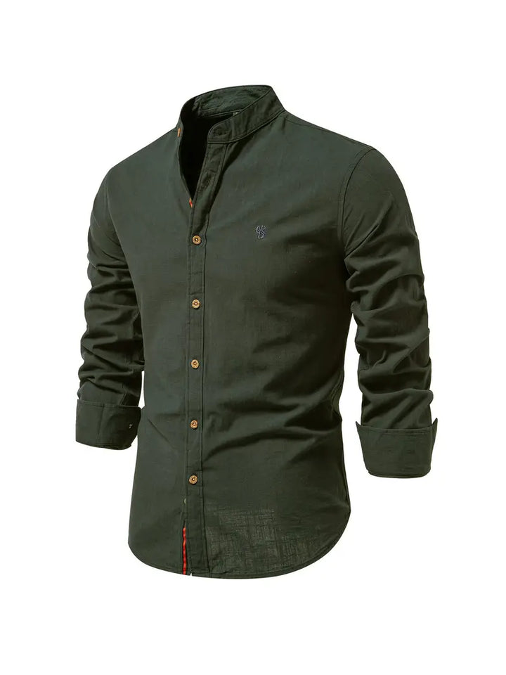 Herren Stehkragen Button Down Hemd - Stilvolles Langarm