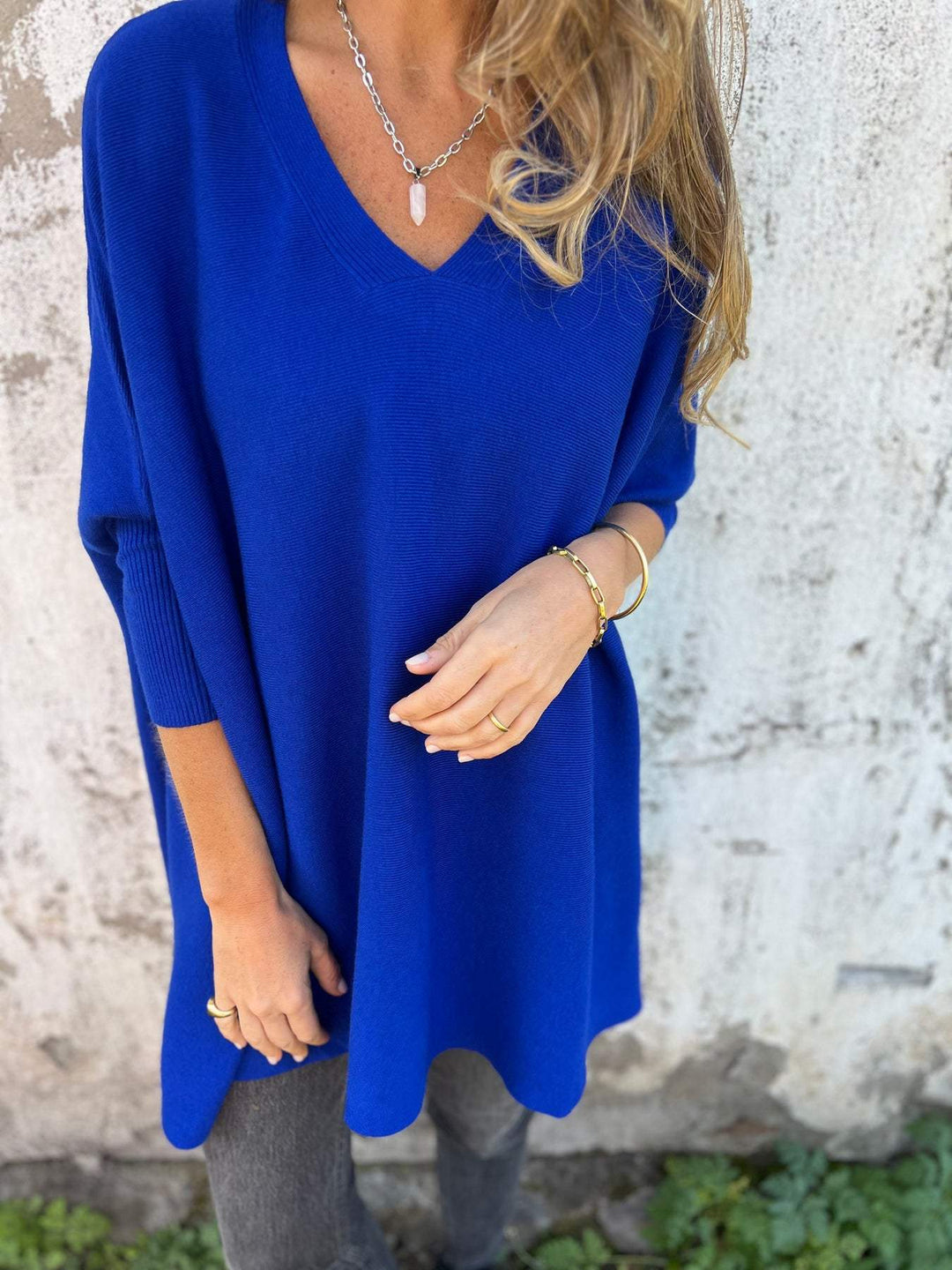 Damen V Ausschnitt Langer Pullover