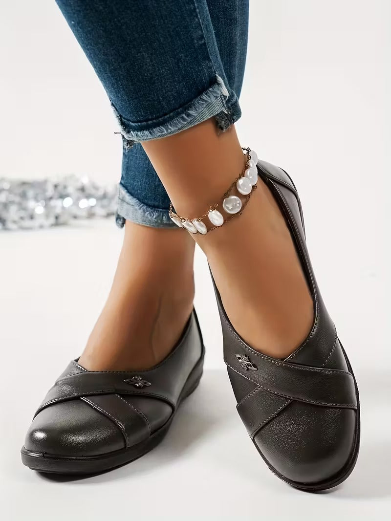 Damen Schwarze Geschlossene Leder Ballerinas – Bequeme Slip-On Schuhe