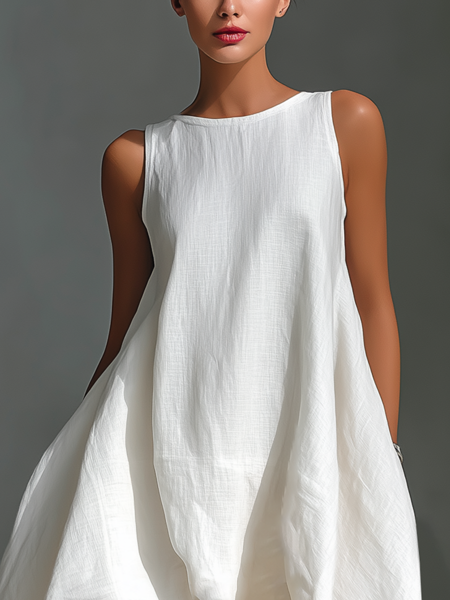 Ärmelloses Leinen-Midikleid mit asymmetrischem Saum