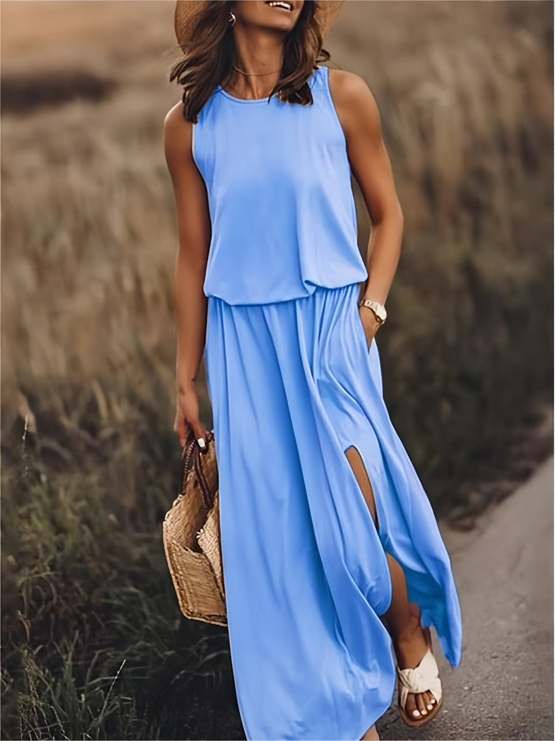 Damen Leichtes Ärmelloses Maxikleid