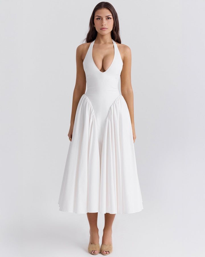 Ärmelloses, elegantes, figurbetontes Tüllkleid im Korsett-Stil mit V-Ausschnitt