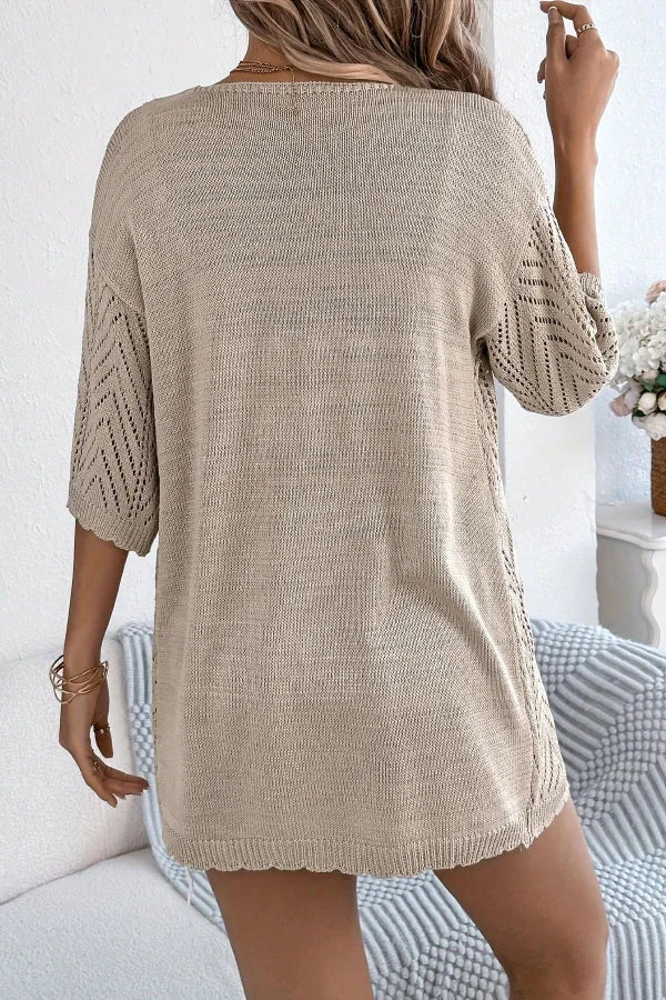 Locker geschnittener, offener Kurzarm-Strickcardigan für Damen – Lässiges Oberteil zum Drunterziehen