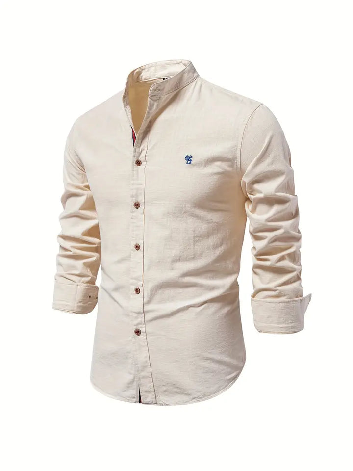Herren Stehkragen Button Down Hemd - Stilvolles Langarm