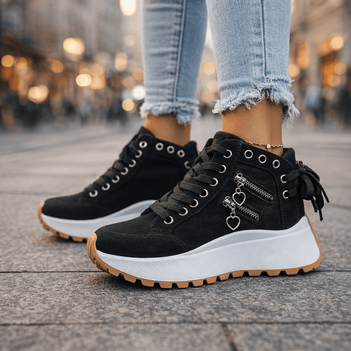 Damen Chunky Denim Sneaker Mit Schnürung Im Street Style