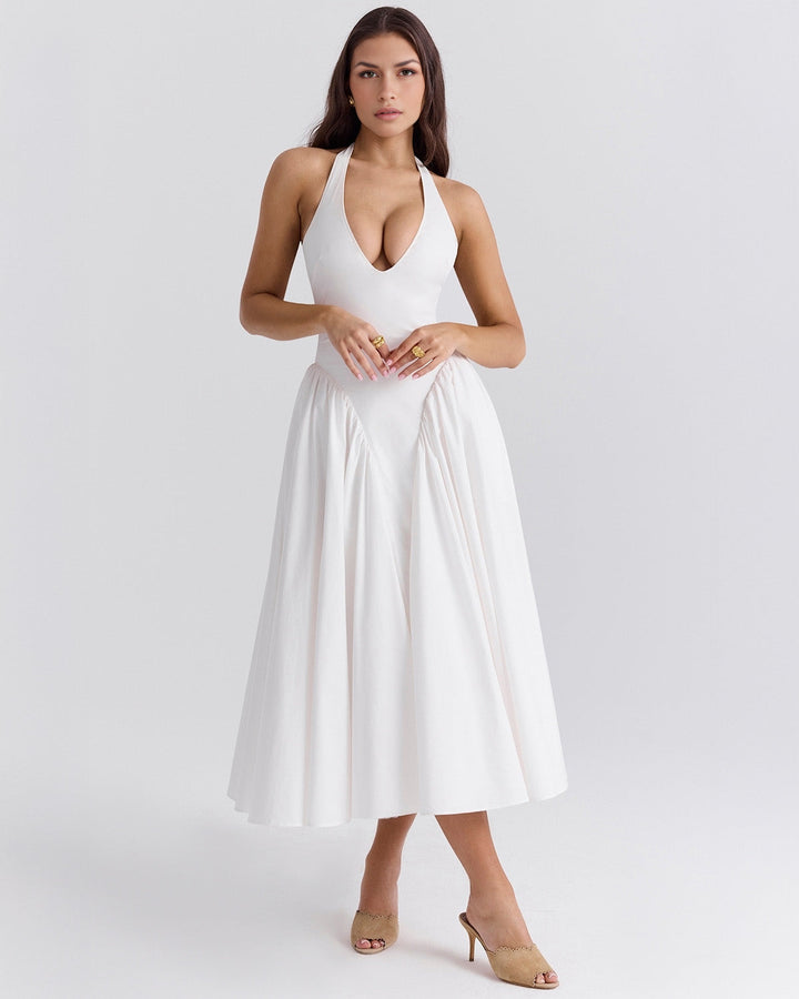 Ärmelloses, elegantes, figurbetontes Tüllkleid im Korsett-Stil mit V-Ausschnitt