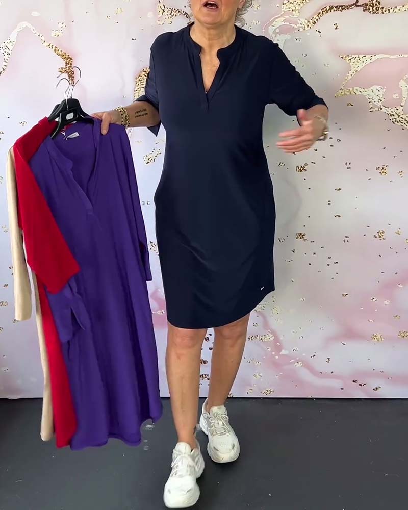 Damen V-Ausschnitt Midikleid