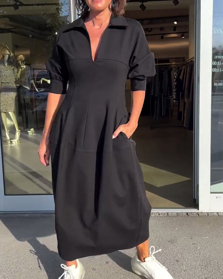Damen V Ausschnitt Lang Freizeitkleid