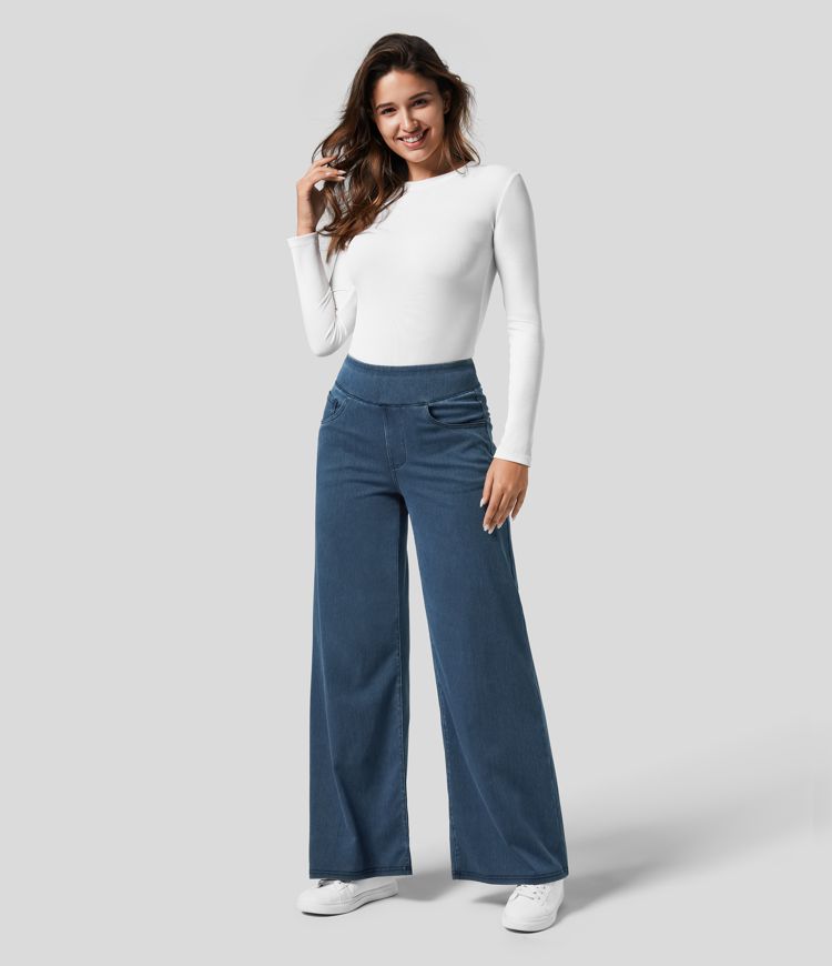 Damenhose mit hoher Taille und weitem Bein