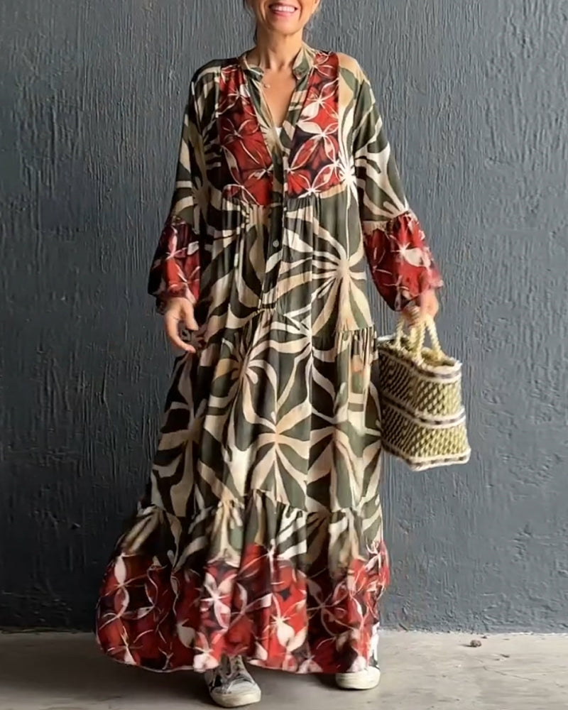 Damen Langarm Maxikleid Mit Blumenmuster