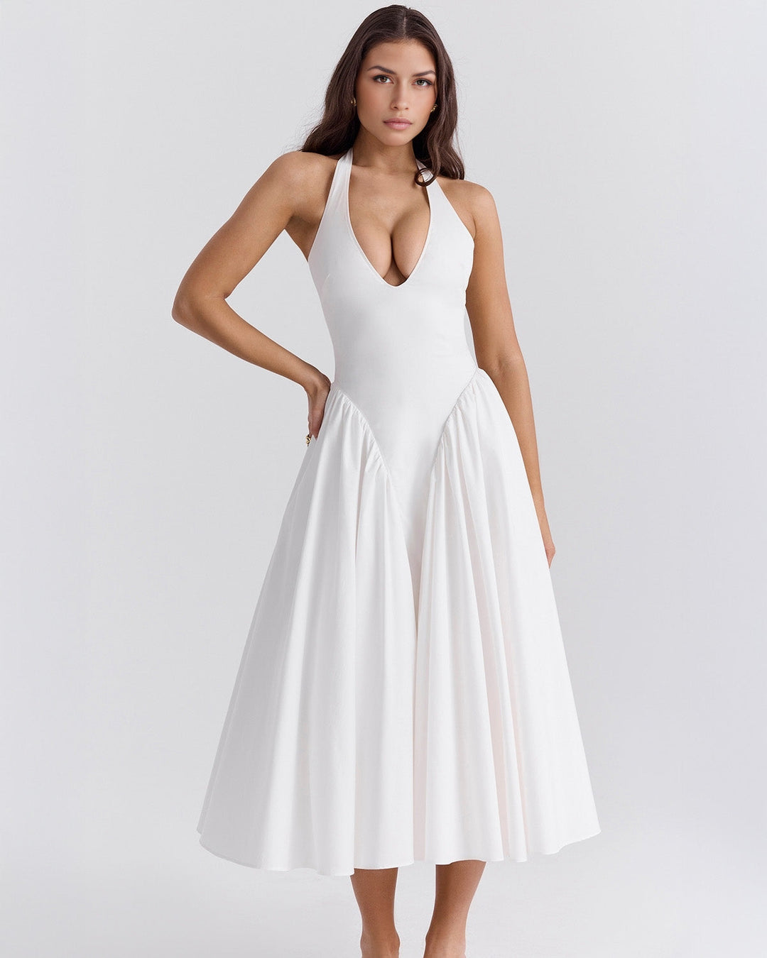 Ärmelloses, elegantes, figurbetontes Tüllkleid im Korsett-Stil mit V-Ausschnitt