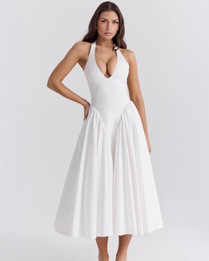 Ärmelloses, elegantes, figurbetontes Tüllkleid im Korsett-Stil mit V-Ausschnitt