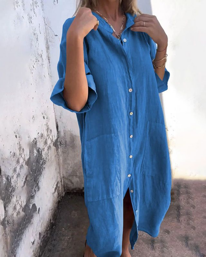 Damen Oversize Hemdkleid Mit Langarm