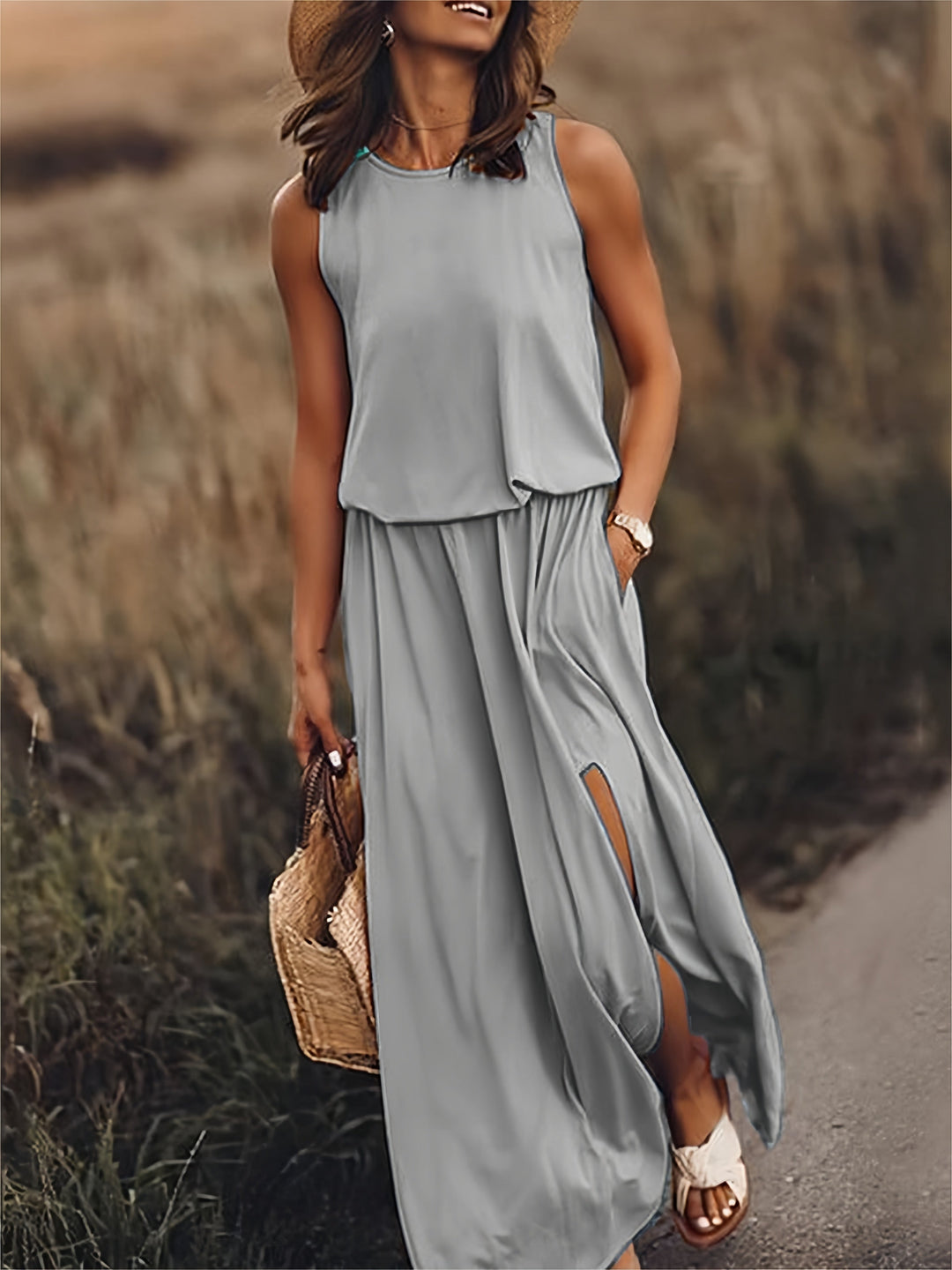 Damen Leichtes Ärmelloses Maxikleid