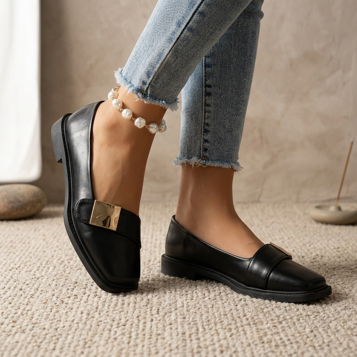 Damen Quadratische Slip-On Loafer Flats – Modische Freizeitschuhe