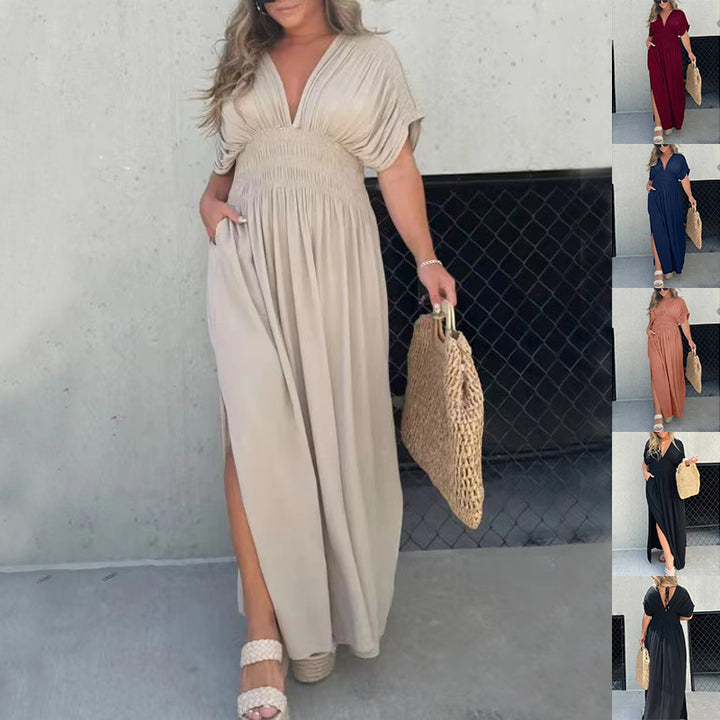 Maxikleid Mit V Ausschnitt Und Beinschlitz Für Damen