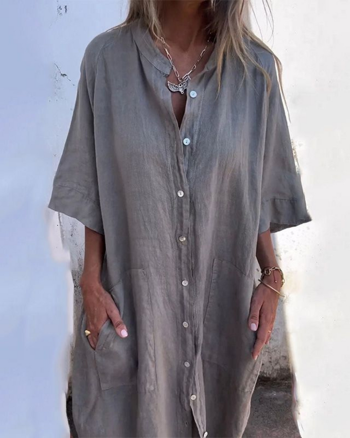 Damen Oversize Hemdkleid Mit Langarm