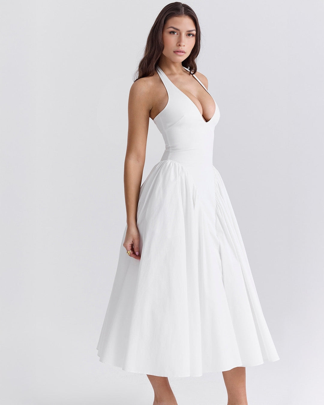 Ärmelloses, elegantes, figurbetontes Tüllkleid im Korsett-Stil mit V-Ausschnitt